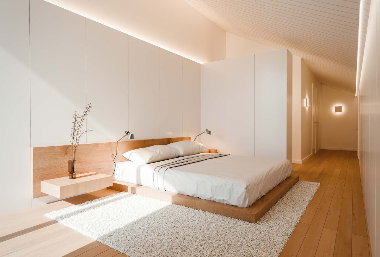 Suite com pavimento em madeira e acabamentos contemporâneos - Moradias Barra, Aveiro